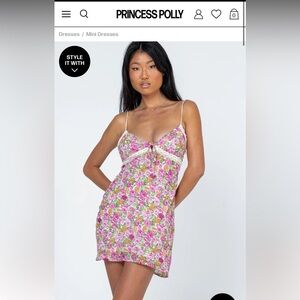 Princess Polly- Emilee Mini Dress Pink Floral (Size 4)